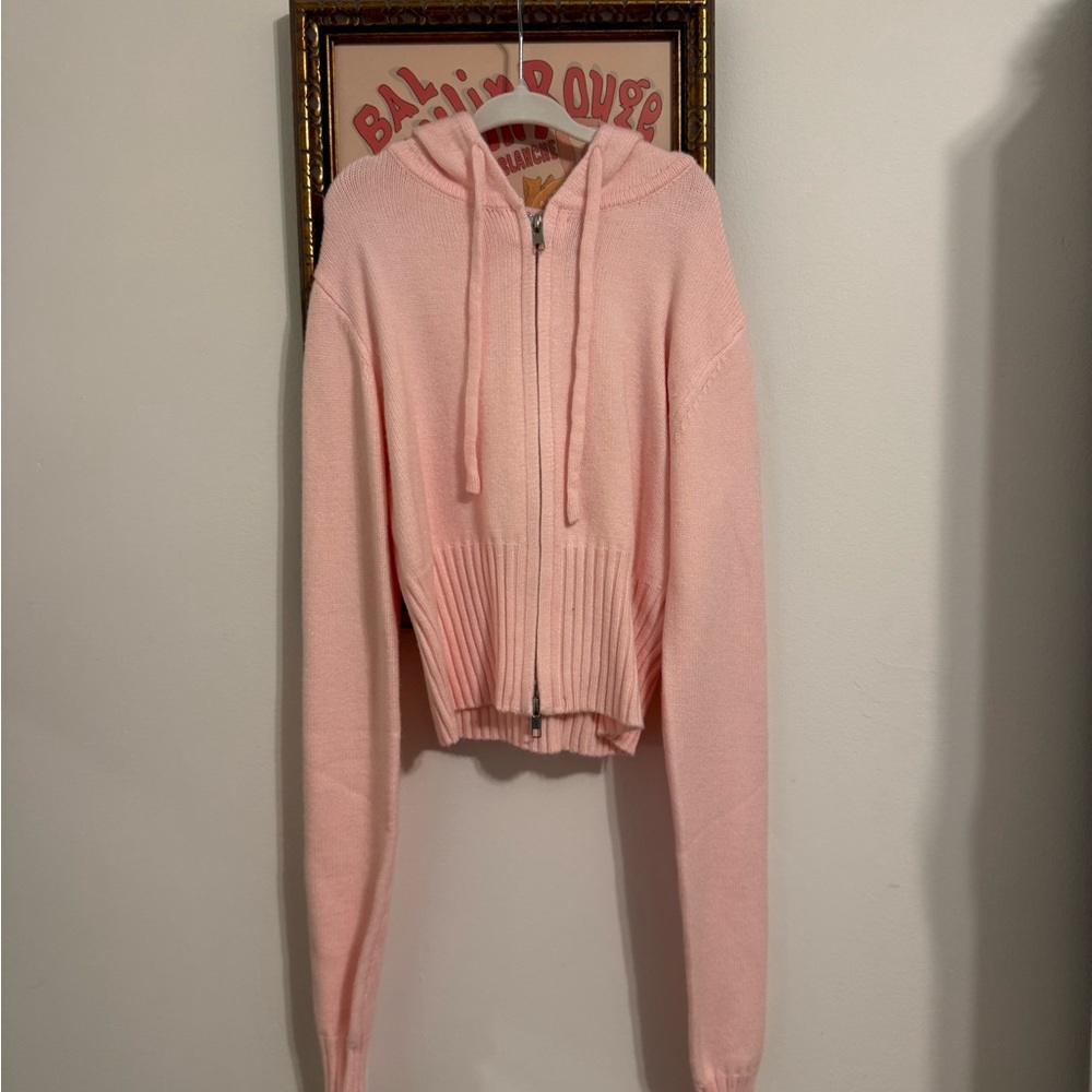Edikted Pink Hooded Zip-Front Women's Sweater